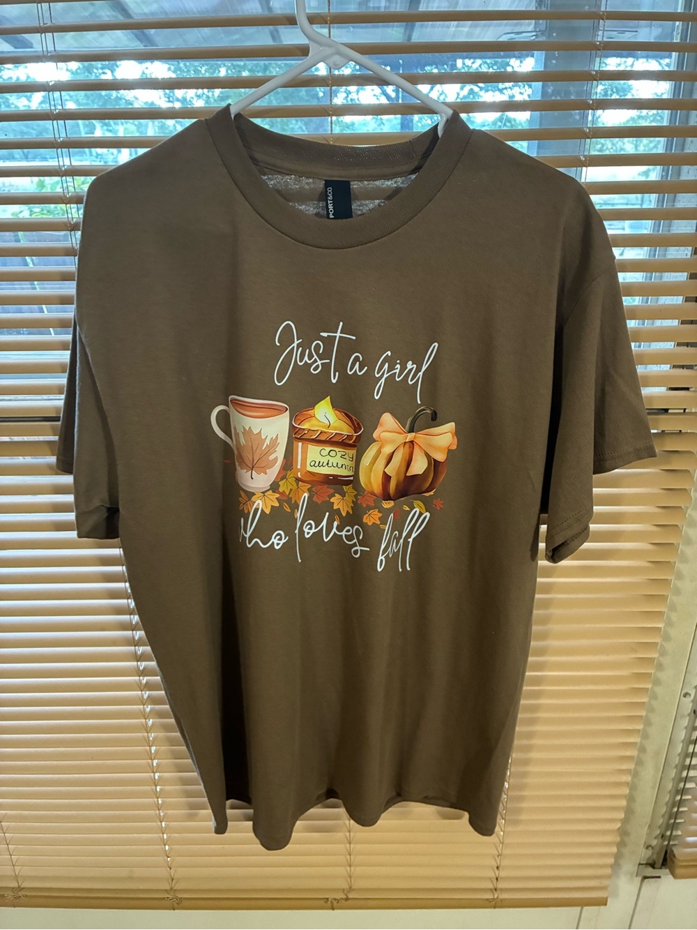 Women’s Fall “Just A Gal Who Loves Fall” Brown Tee Shirt Large